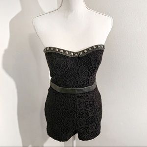 Forever 21 Faux Leather Details & Studs Black Embroidered Style Romper